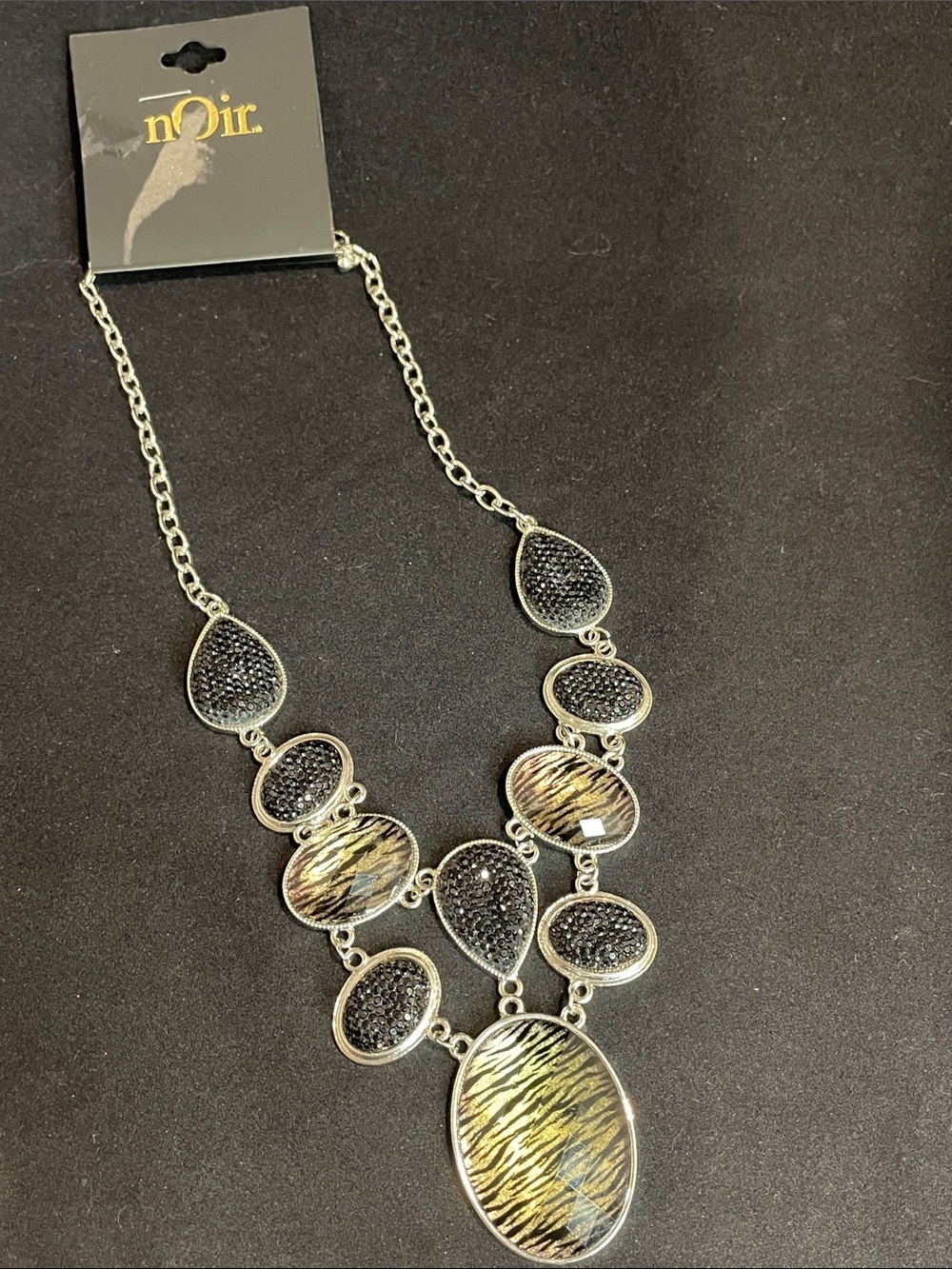 nOir Jewelry Black and Gold Layered Teardrop Statement Necklace